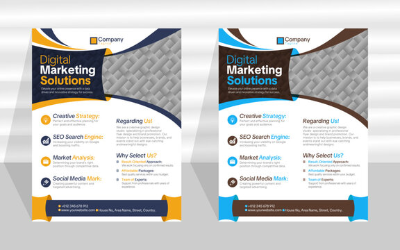 Corporate Flyer/Poster Template for Digital Marketing Agency. Clean, professional layout for presenting services like SEO, creative strategy, and social media. Ideal for lead generation and business.