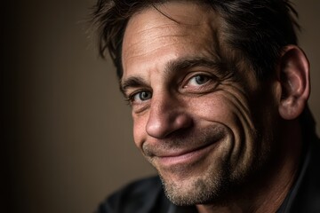 Fototapeta premium Authentic close-up portrait of a man with a warm, expressive smile.