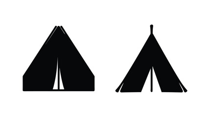 Two rustic silhouette tents for camping outdoor adventure and recreation symbol sign