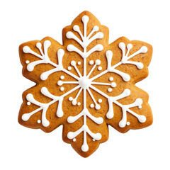 New Year's sweet gingerbread with icing, snowflake cookie. Cut out image of star-shaped christmas cookie.