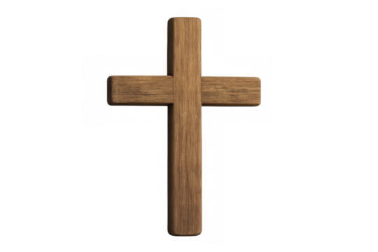 Wooden christian cross symbol representing faith, spirituality, religion, and sacrifice on transparent background - Powered by Adobe