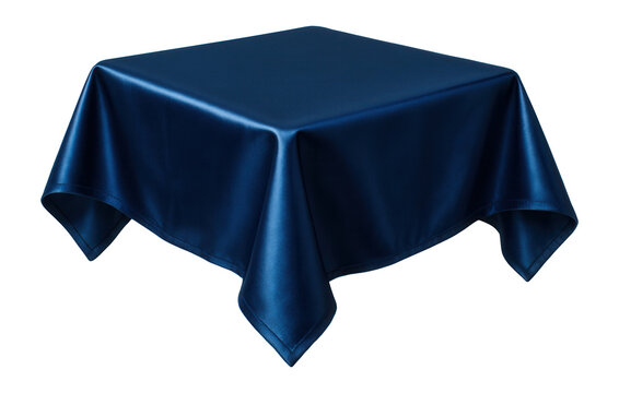 Deep blue square silk tablecloth, perfect for elevating a small dining space.
