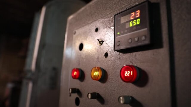 Skilled worker adjusts and maintains complex vintage printing press or typesetting machine. Detailed close-up of hands on intricate industrial components and levers.