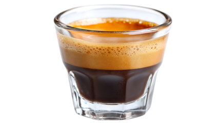 A shot of espresso coffee in a glass, isolated on transparent background