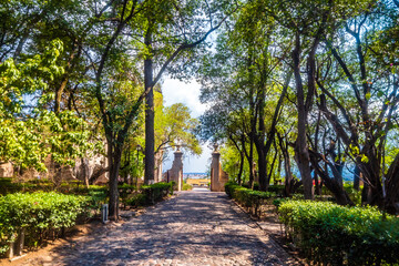 Park and garden in the center of Tepotzotlán, state of Mexico
