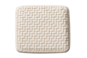 Woven beige pouf, square ottoman offering comfort and texture, home decor element on transparent background