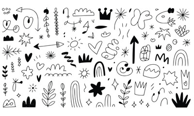 Seamless floral pattern set with hand-drawn vector sketch illustration