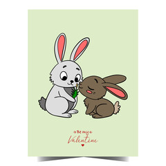 Cute hand-drawn Valentine’s Day card illustration two adorable love bunnies together 