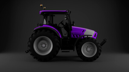 purple tractor on grey background side view