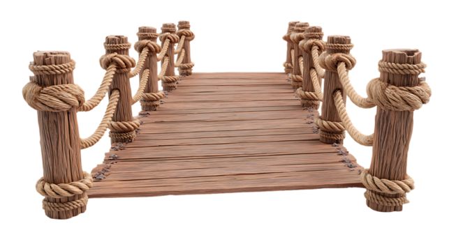 Wooden pier with rope railings isolated on transparent background - Powered by Adobe