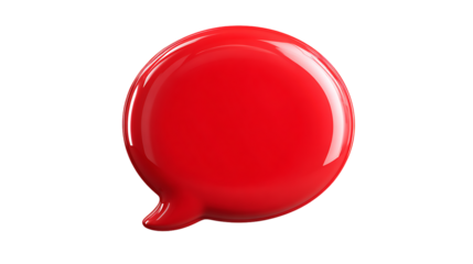 Red glossy speech bubble isolated on transparent background