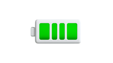 Battery charge indicator with green bars isolated on transparent background
