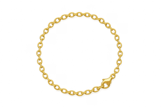 Gold chain bracelet forming a circle, transparent background