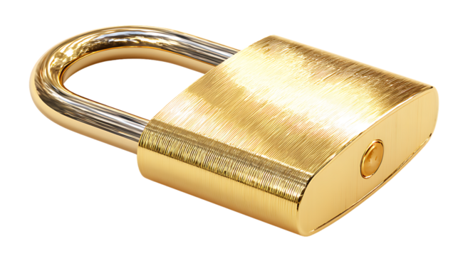 Golden padlock isolated on transparent background