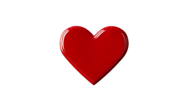 A glossy red heart shape isolated on a transparent background