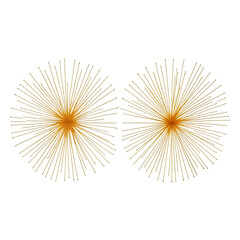 A pair of yellow starburst shapes against a white background.