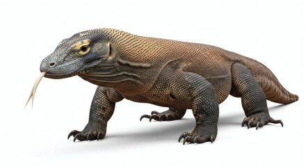 Obraz premium Komodo Dragon Isolated, Reptile Portrait, Varanus komodoensis, isolated on white background