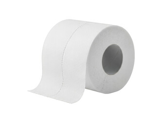 A single roll of white toilet paper is isolated on transparent background, ready for use in a bathroom or restroom