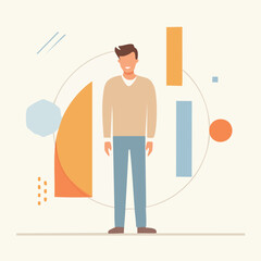 minimal flat male character with geometric shapes in soft pastel tone
