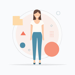 flat vector woman character with modern abstract design elements