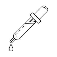 Vector art of a simple line art icon of a pipette with a drop of liquid falling from its tip