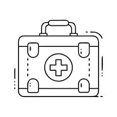 Vector art of a black and white line drawing of a first aid kit with a cross symbol