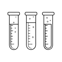 Vector art of three laboratory test tubes with liquid and bubbles, , illustrating scientific processes
