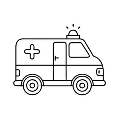 Vector art of a simple black and white line drawing of an ambulance, , symbolizing emergency medical services and rapid patient transport