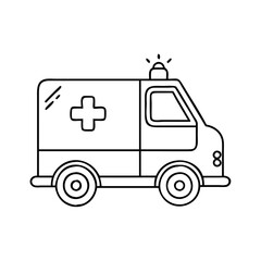 Vector art of minimalist outline illustration of an ambulance, featuring a prominent medical cross, isolated on a, symbolizing urgent healthcare