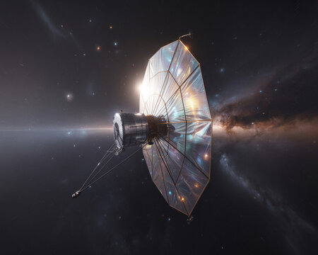 Space probe with large reflective solar array in deep space