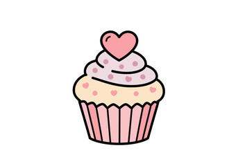Cute Cupcake with Heart Topping Illustration for Valentines Day.