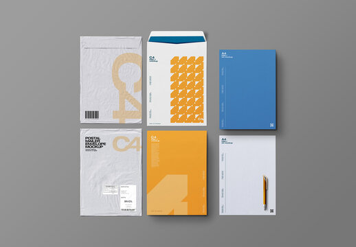 Envelope Mockup &ndash; C4, Mailing & A4 Paper Flat-Lay Scene (7 Objects)