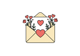 Love Letter with Hearts and Flowers Illustration.