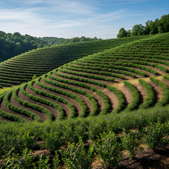 Wild Berry Farm on Green Hills Under Clear Blue Sky