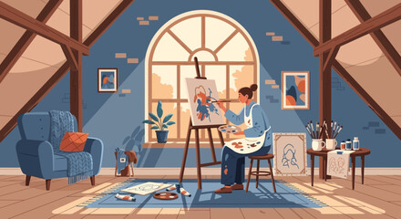 Creative Inspiration: An Artist's Haven in a Cozy Attic Studio Filled with Light