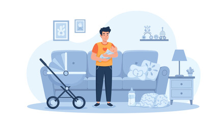 Fatherhood bliss: A dad holding his baby in a nurturing, cozy home setting