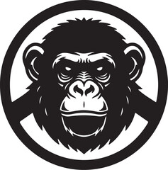 Obraz premium Black Silhouette of a Gorilla's Face within a Circular Frame on a White Background Keywords: gorilla, ape, monkey, primate, animal, silhouette, black and white, face, head, on transparent background