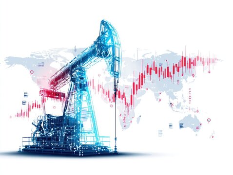 Digital oil pump structure over global financial data visualization - Powered by Adobe