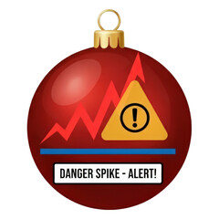 Obraz premium Red ornament warning sign danger spike alert symbol exclamation icon red graph holiday decoration risk concept festive red caution triangle
