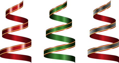 Elegant curled ribbons in red green and black colors