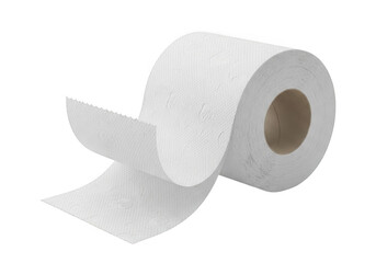 A roll of white toilet paper with a textured pattern is isolated on transparent background