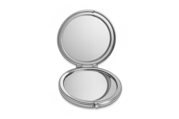 Silver compact mirror open with transparent background