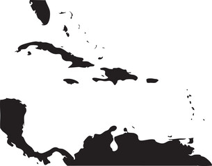 Naklejka premium Central America and Caribbean Region Map and Silhouette Shape