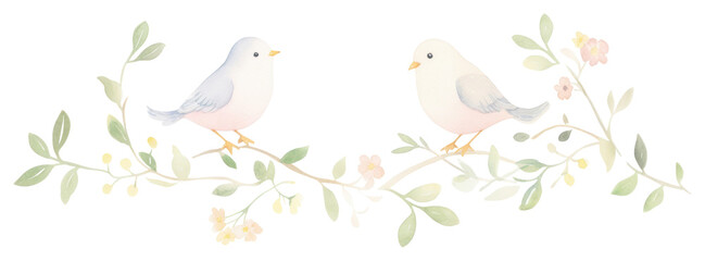 PNG Birds with bouquet as divider watercolor graphics painting pattern.