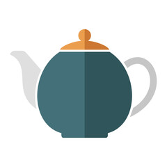 Flat Design Teal Teapot with Orange Lid and Grey Handle Spout Illustration.