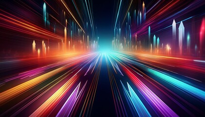 colorful digital arrows moving forward on a futuristic abstract background symbolizing speed progress and technology innovation