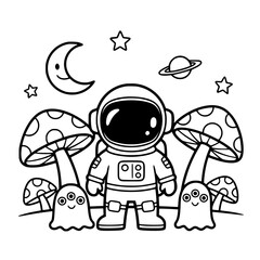 Fototapeta premium Simple Astronaut on Alien Mushroom Planet Coloring Page for Toddlers generative ai 