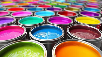 Fototapeta premium 3d illustration of open paint cans with a brush, showcasing vibrant colors and artistic potential