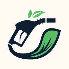 Eco-friendly fuel concept vector illustration with green leaf and gasoline nozzle symbolizing sustainable energy, biofuel, and environmental conservation design | Gasoline companies,petrol pump logo