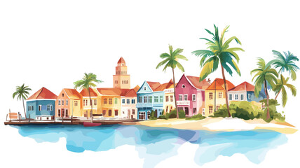 Willemstad. Willemstad hand drawn watercolor illustration